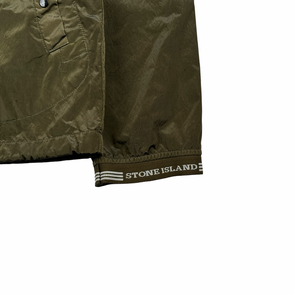 Stone Island 2004 Spellout Khaki Nylon Metal Velvet Lined Jacket - Medium