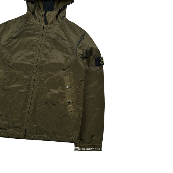 Stone Island 2004 Spellout Khaki Nylon Metal Velvet Lined Jacket - Medium