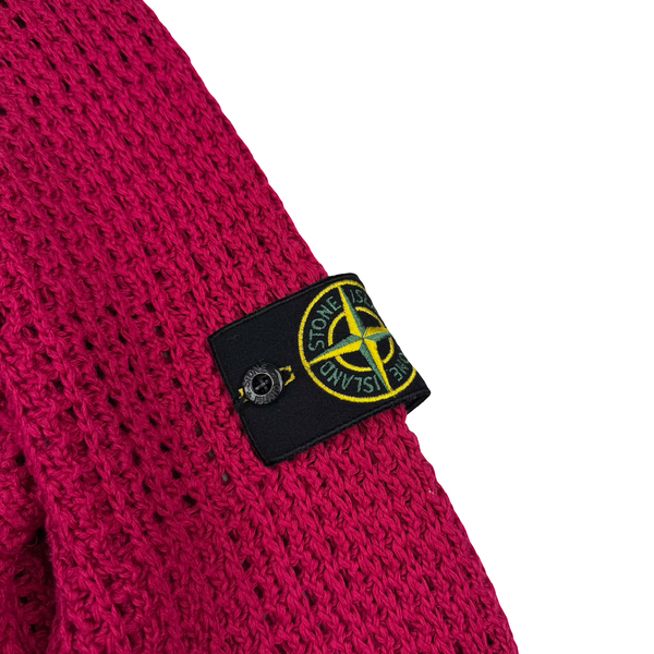 Stone Island 2022 Cerise Thick Woven Cotton Flax Knit Crewneck Jumper - Large