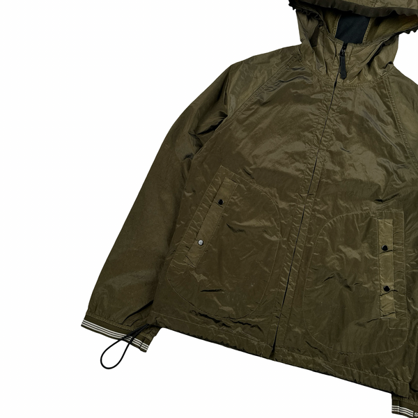 Stone Island 2004 Spellout Khaki Nylon Metal Velvet Lined Jacket - Medium