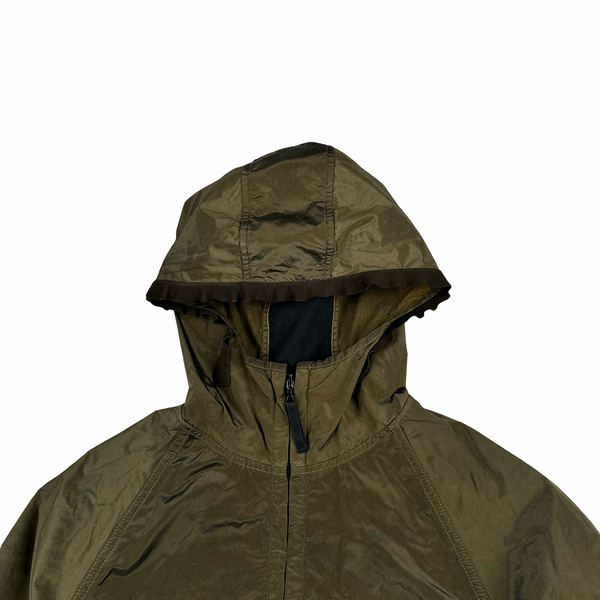 Stone Island 2004 Spellout Khaki Nylon Metal Velvet Lined Jacket - Medium
