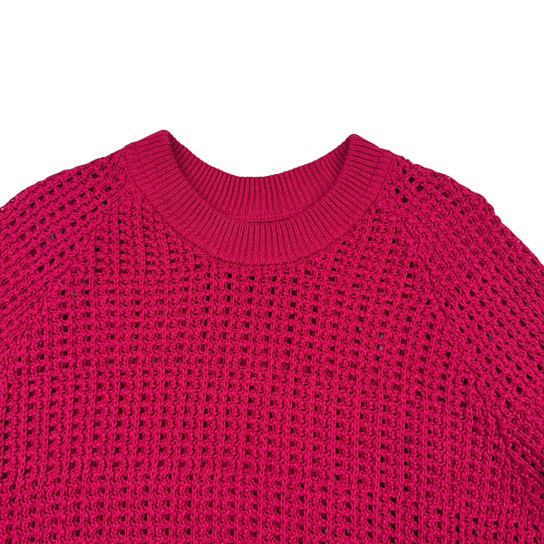 Stone Island 2022 Cerise Thick Woven Cotton Flax Knit Crewneck Jumper - Large