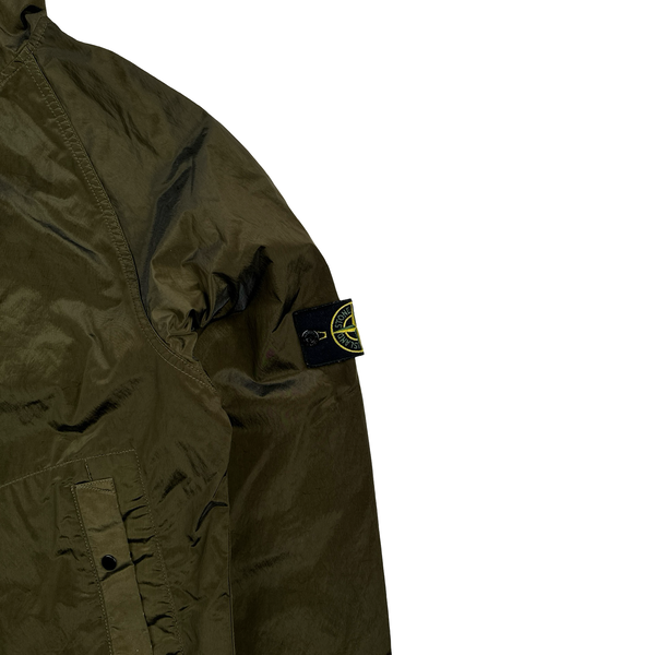 Stone Island 2004 Spellout Khaki Nylon Metal Velvet Lined Jacket - Medium