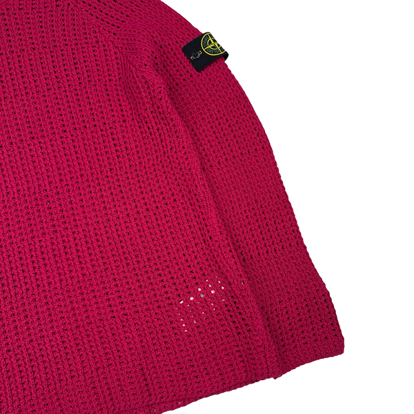 Stone Island 2022 Cerise Thick Woven Cotton Flax Knit Crewneck Jumper - Large