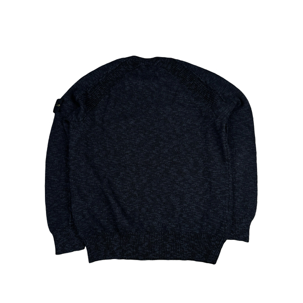 Stone Island 2021 Variated Navy Wool Knit Crewneck - Medium