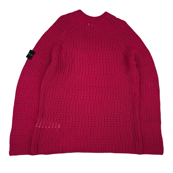 Stone Island 2022 Cerise Thick Woven Cotton Flax Knit Crewneck Jumper - Large