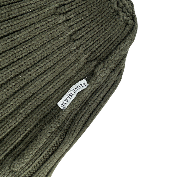 Stone Island Khaki Green Ribbed Wool Badge Beanie