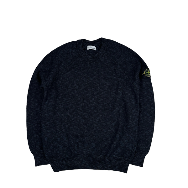 Stone Island 2021 Variated Navy Wool Knit Crewneck - Medium