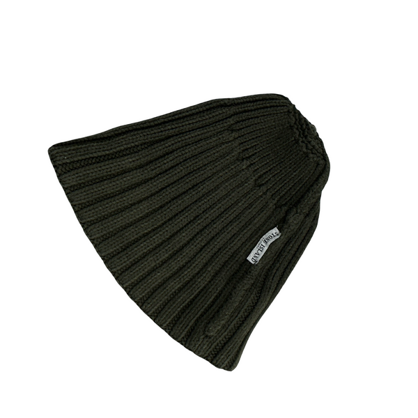 Stone Island Khaki Green Ribbed Wool Badge Beanie
