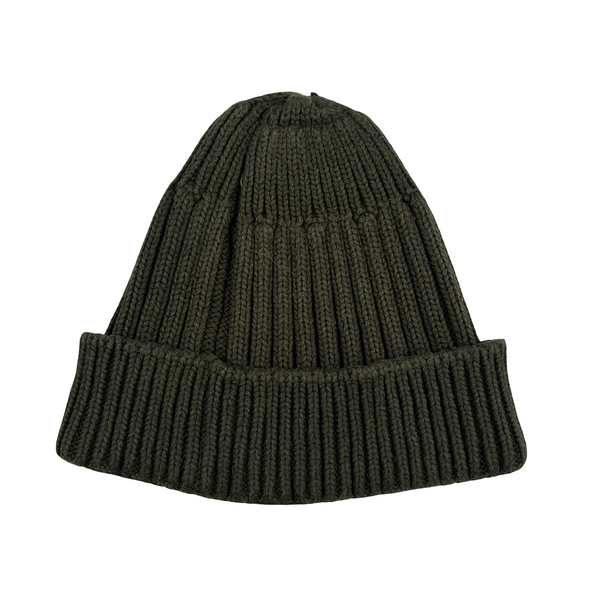 Stone Island Khaki Green Ribbed Wool Badge Beanie
