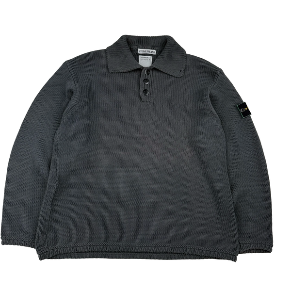 Stone Island Vintage 1998 Grey Knitted Cotton Jumper - Medium