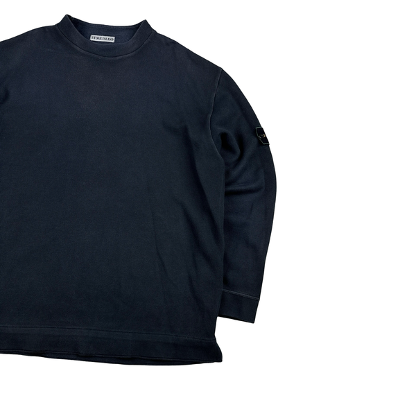 Stone Island Vintage 1999 Navy Cotton Blend Mock Neck Jumper - XXL