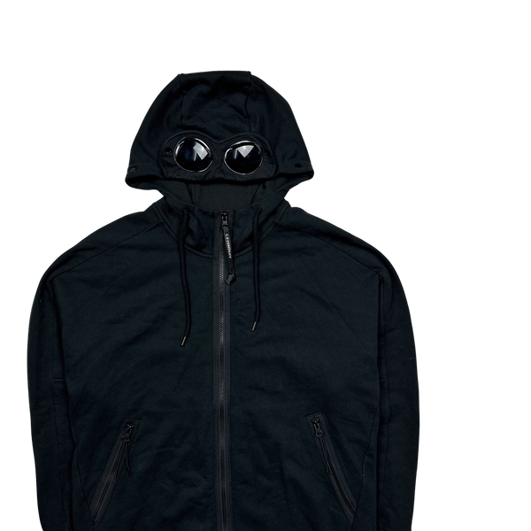 CP Company Black Cotton Zipped Goggle Hoodie - Large