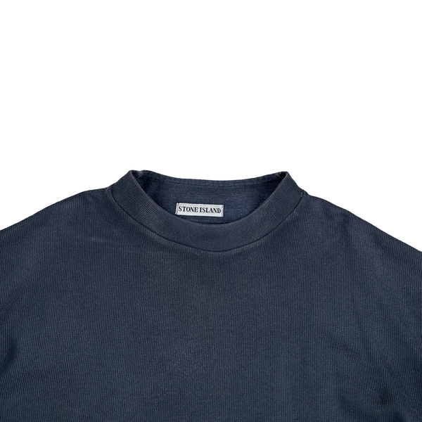 Stone Island Vintage 1999 Navy Cotton Blend Mock Neck Jumper - XXL