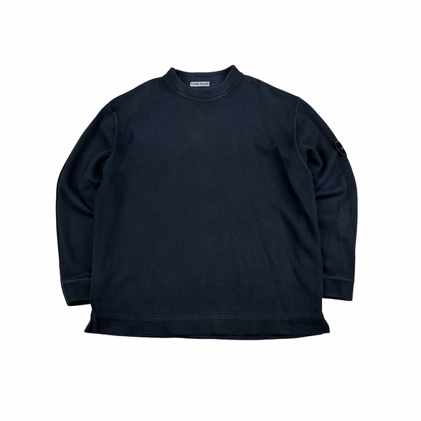 Stone Island Vintage 1999 Navy Cotton Blend Mock Neck Jumper - XXL