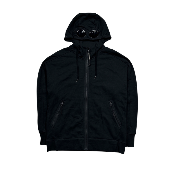 CP Company Black Cotton Zipped Goggle Hoodie - Large