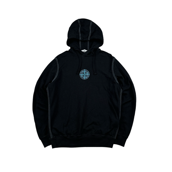 Stone Island Contrast Stitch Cotton Pullover Compass Hoodie - Large