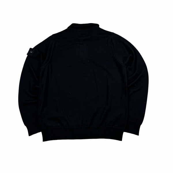 Stone Island 2024 Black Ghost Wool Light Knit Crewneck Buttoned Jumper - Small