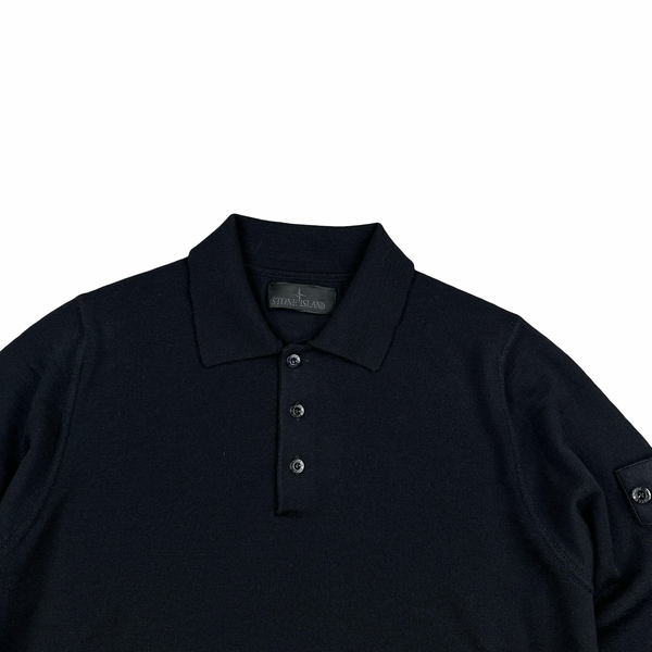 Stone Island 2024 Black Ghost Wool Light Knit Crewneck Buttoned Jumper - Small