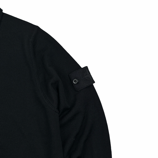 Stone Island 2024 Black Ghost Wool Light Knit Crewneck Buttoned Jumper - Small