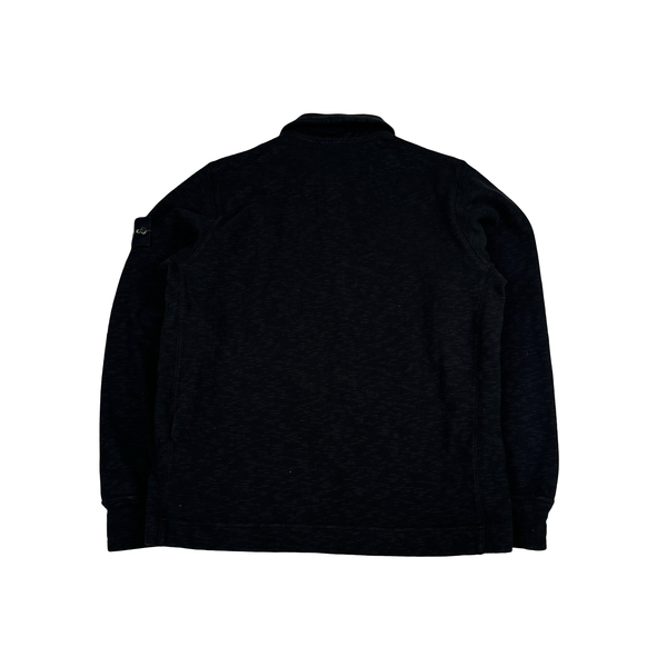 Stone Island 2025 Black Brushed Organic Heavy Cotton Longsleeve Polo Jumper - Small & Large
