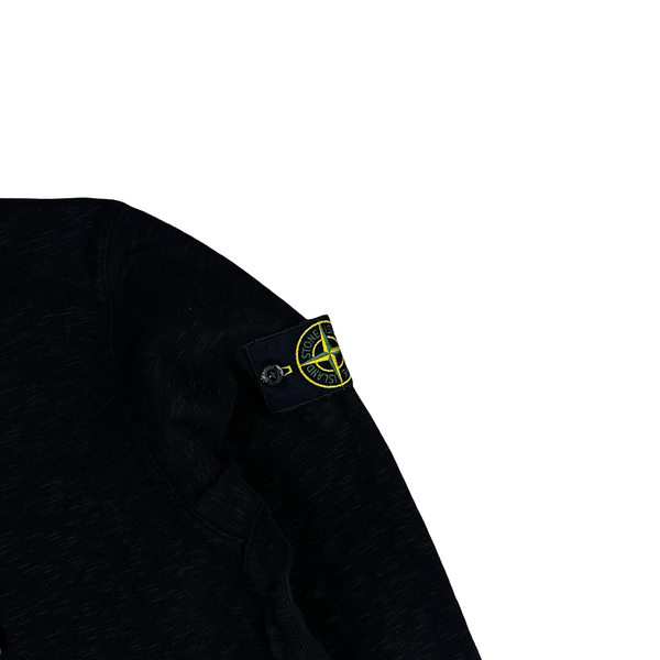 Stone Island 2025 Black Brushed Organic Heavy Cotton Longsleeve Polo Jumper - Small & Large