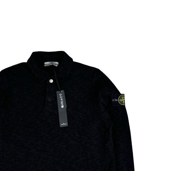 Stone Island 2025 Black Brushed Organic Heavy Cotton Longsleeve Polo Jumper - Small & Large
