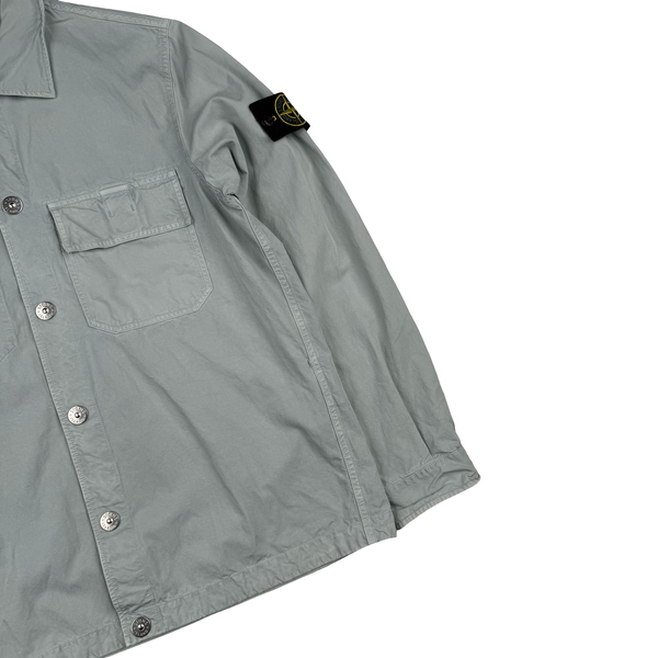 Stone Island 2023 Silver Cupro Cotton Twill Overshirt - Medium