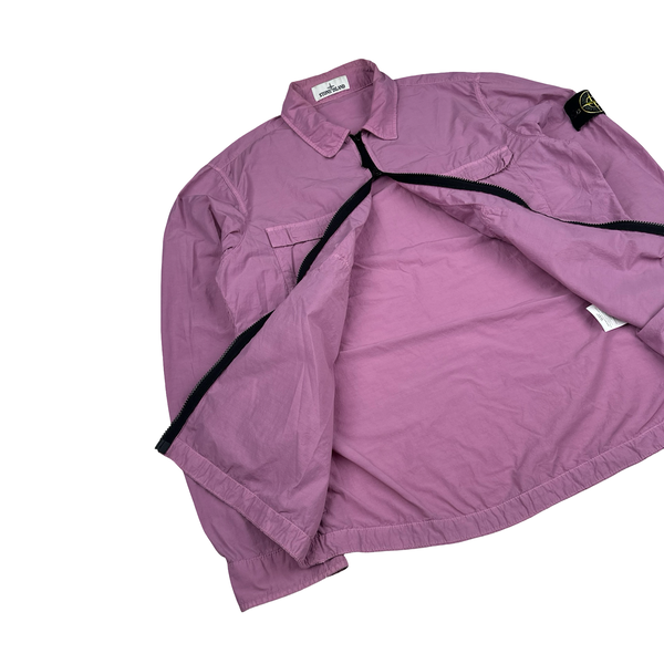 Stone Island 2020 Pink Double Chest Pocket Full Zip Nylon Overshirt - Large