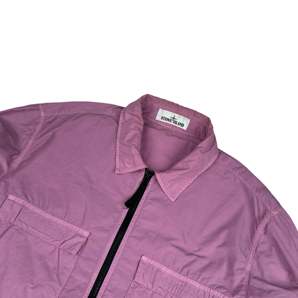 Stone Island 2020 Pink Double Chest Pocket Full Zip Nylon Overshirt - Large