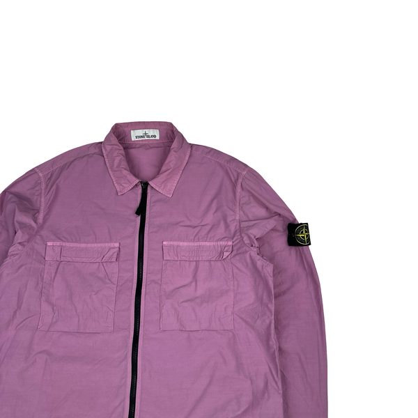 Stone Island 2020 Pink Double Chest Pocket Full Zip Nylon Overshirt - Large