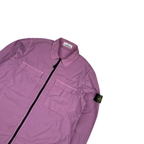 Stone Island 2020 Pink Double Chest Pocket Full Zip Nylon Overshirt - Large