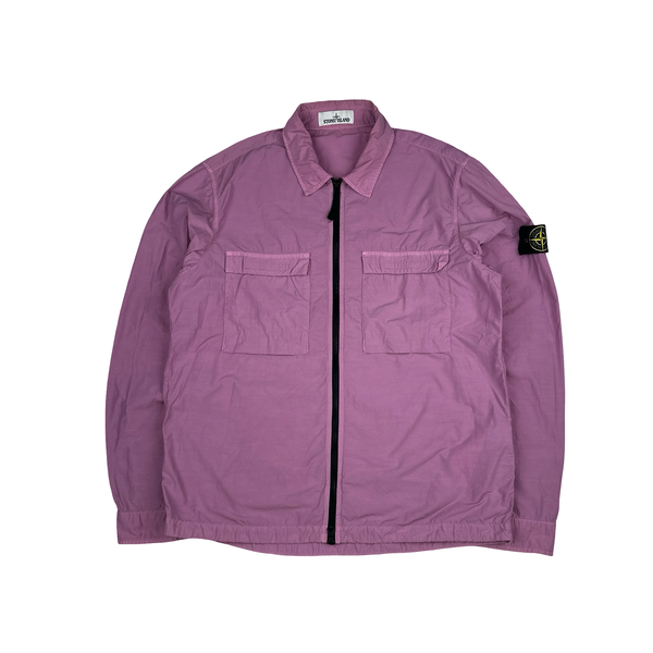 Stone Island 2020 Pink Double Chest Pocket Full Zip Nylon Overshirt - Large