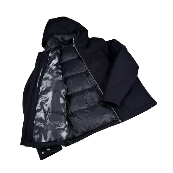 Paul Smith Navy Blue Wool/Cashmere Blend Down Lined Hooded Jacket- Large