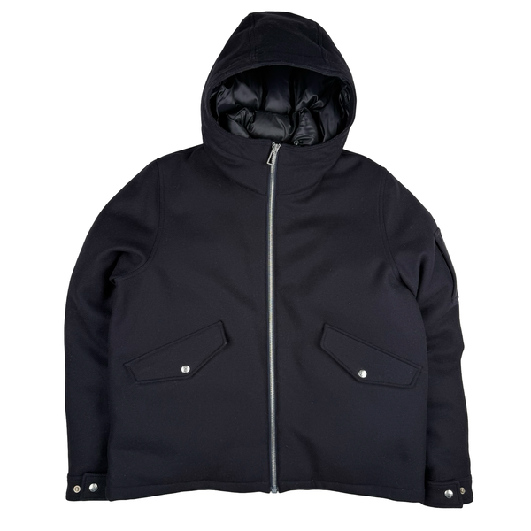 Paul Smith Navy Blue Wool/Cashmere Blend Down Lined Hooded Jacket- Large