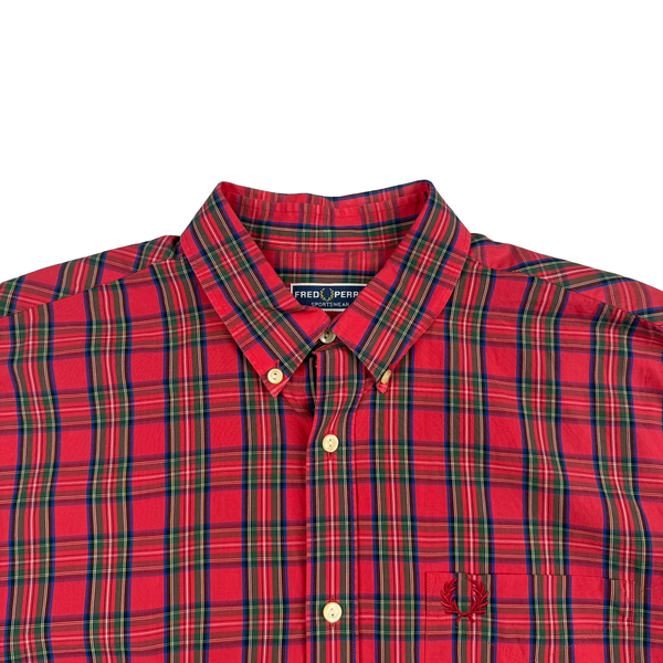 Fred Perry Red Tartan Cotton Buttoned Shirt - Large (42)