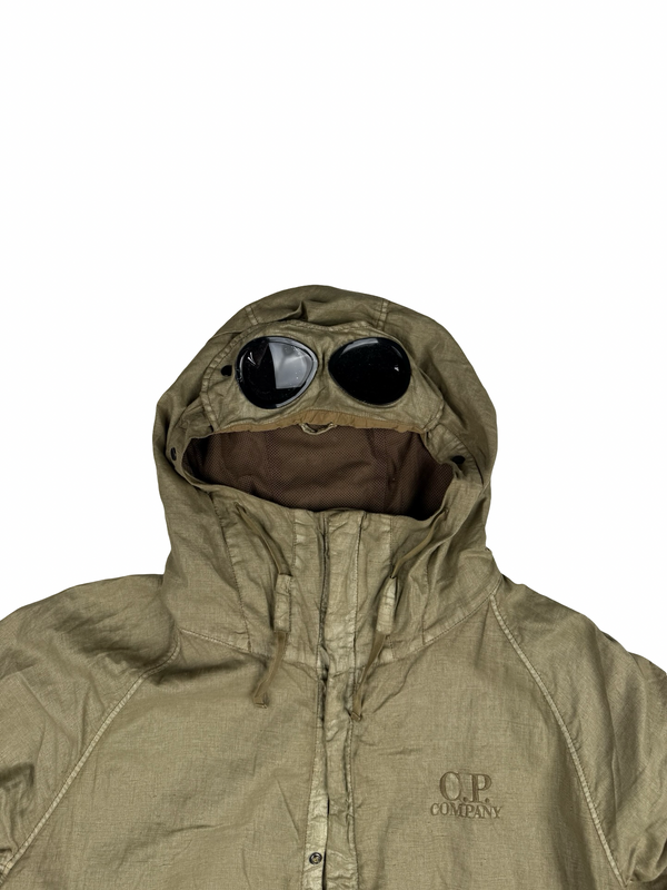 CP Company Khaki Garment Dyed Lino Wax Goggle Jacket - Medium