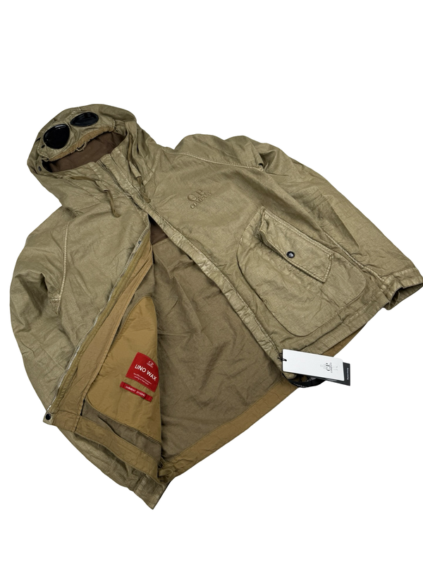 CP Company Khaki Garment Dyed Lino Wax Goggle Jacket - Medium