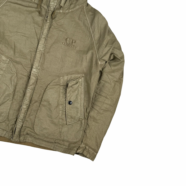 CP Company Khaki Garment Dyed Lino Wax Goggle Jacket - Medium