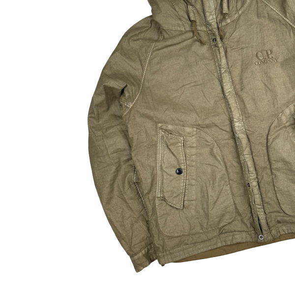 CP Company Khaki Garment Dyed Lino Wax Goggle Jacket - Medium
