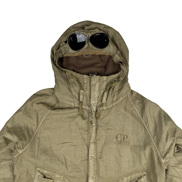CP Company Khaki Garment Dyed Lino Wax Goggle Jacket - Medium