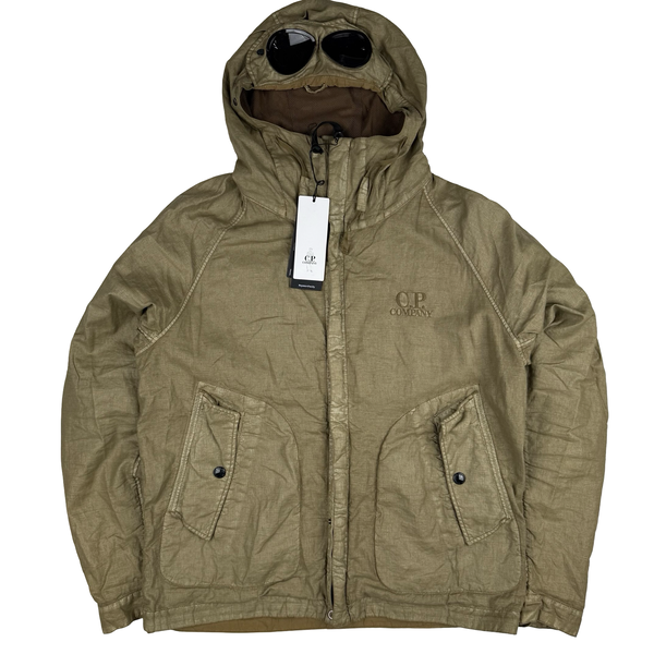 CP Company Khaki Garment Dyed Lino Wax Goggle Jacket - Medium