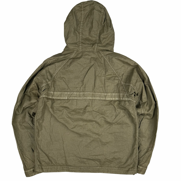CP Company Khaki Garment Dyed Lino Wax Goggle Jacket - Medium