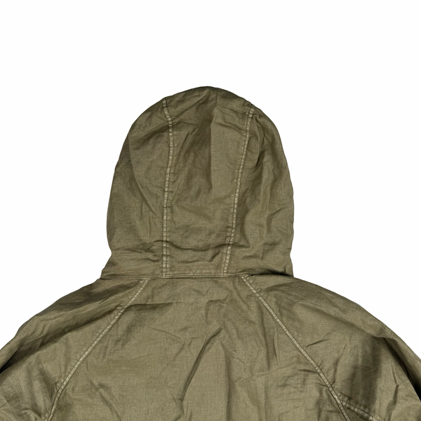 CP Company Khaki Garment Dyed Lino Wax Goggle Jacket - Medium