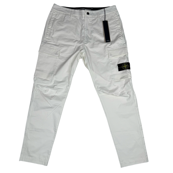Stone Island 2026 White Type RE-T Cotton Cargo Trousers - 32" (Medium)
