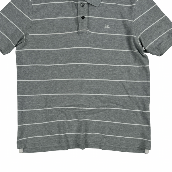 CP Company Grey Striped Cotton Polo Shirt - Large
