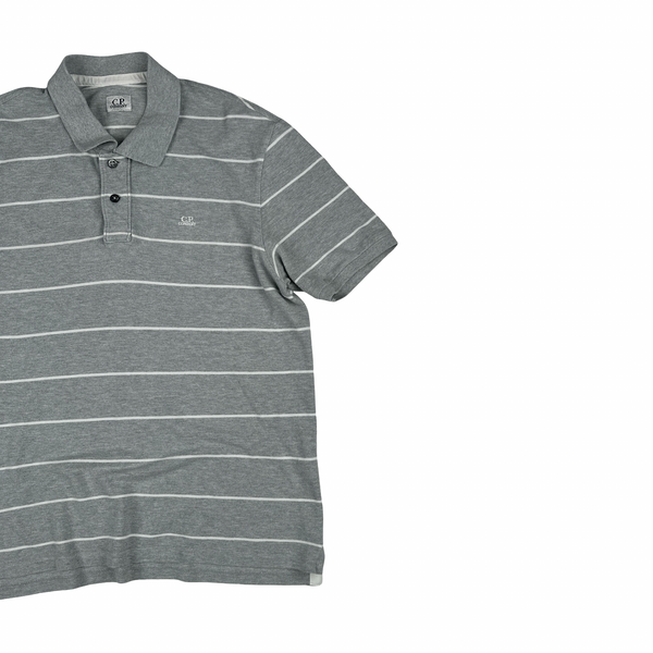 CP Company Grey Striped Cotton Polo Shirt - Large