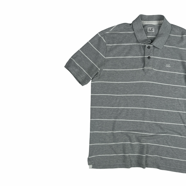 CP Company Grey Striped Cotton Polo Shirt - Large