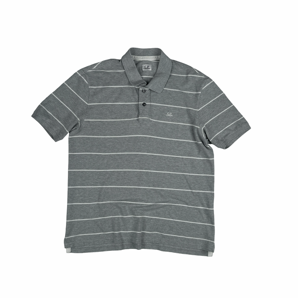 CP Company Grey Striped Cotton Polo Shirt - Large