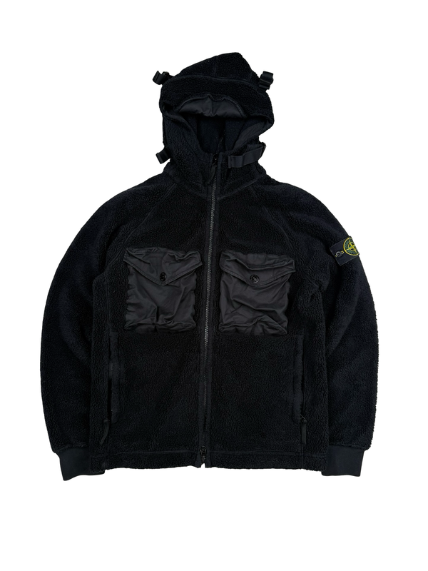 Stone Island 2021 Black Teddy Fleece Zipped Jacket - Small